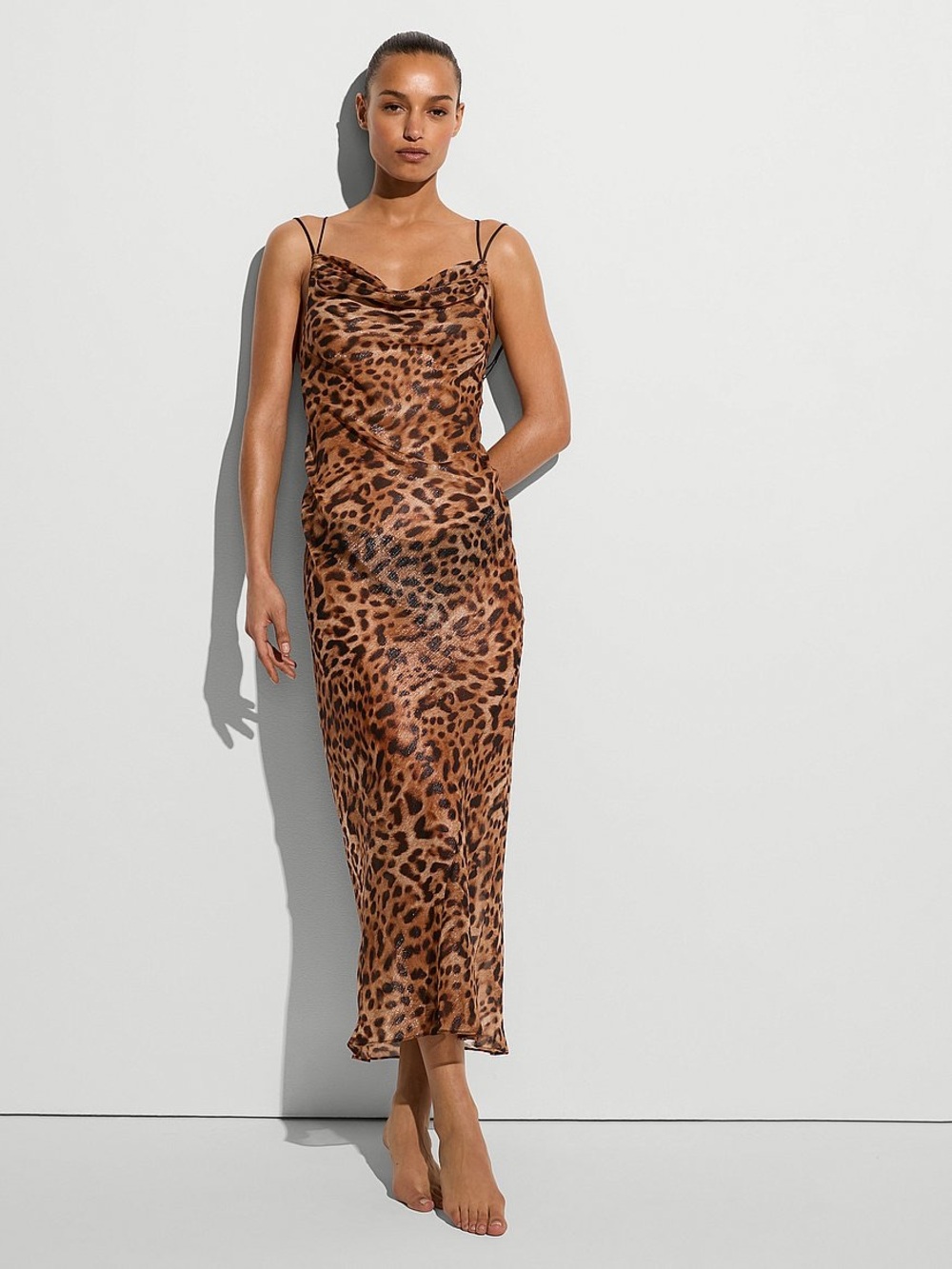 Victoria’s Secret Print Slip Dress Geo Leo Chiffon Draped Maxi Slip